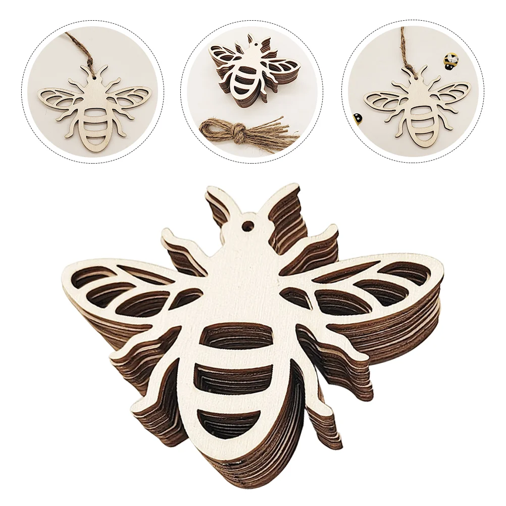 20 Pcs Wooden Pendant Home Slices Decor Craft Bee Plants House Decorations for Beehive Signage Shaped