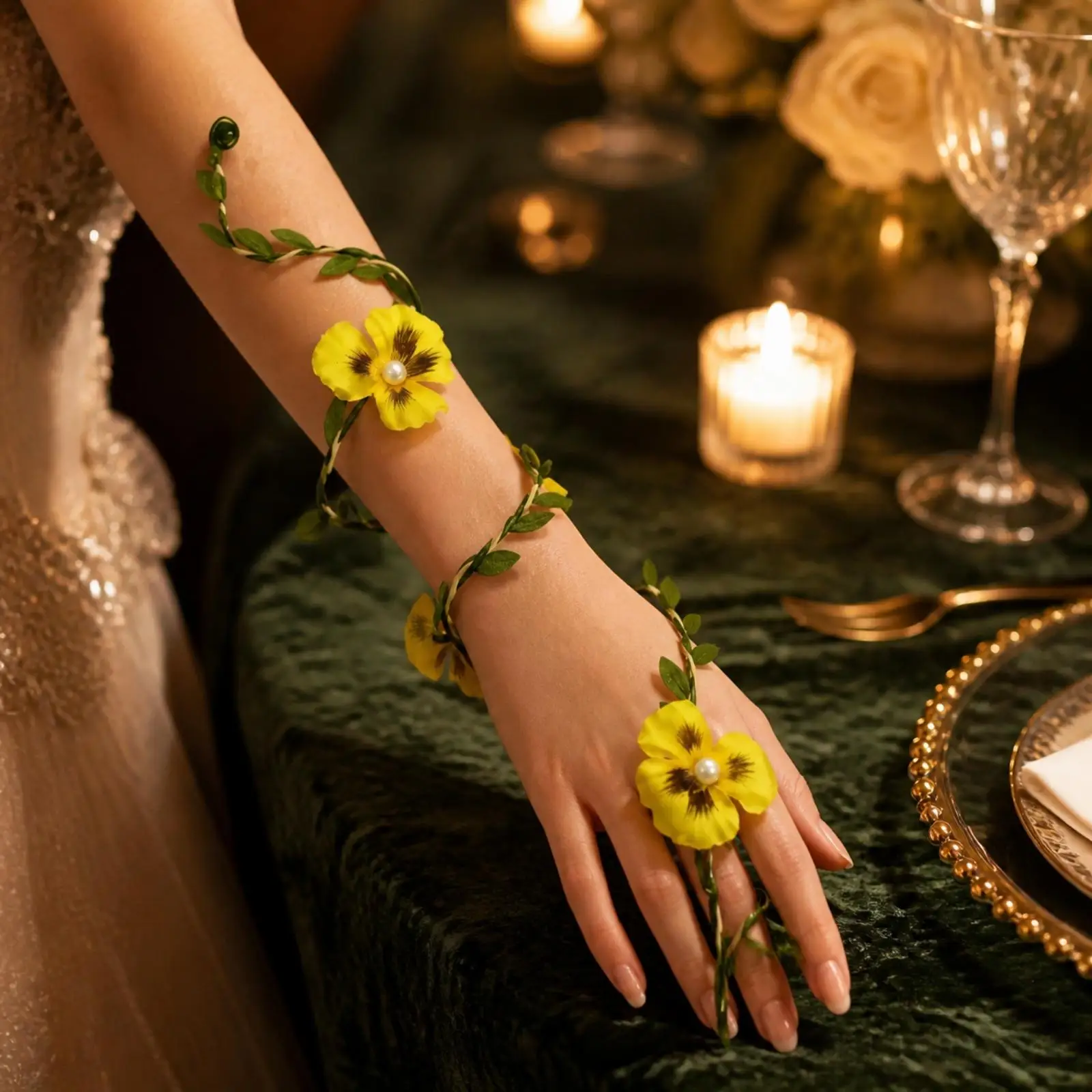Polyester Party Wrist Garland Floral Vine Wrap Bracelet for Women Fairy Costume Accessory Braid Decor