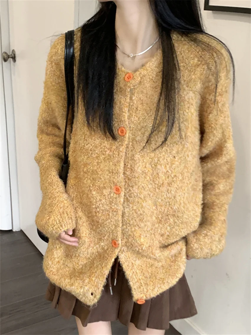 PLAMTEE Yellow Sweaters Coats Elegant Oversize Fashion 2023 OL Autumn Sweet Chic Knitted Daily Office Lady Cardigans Loose