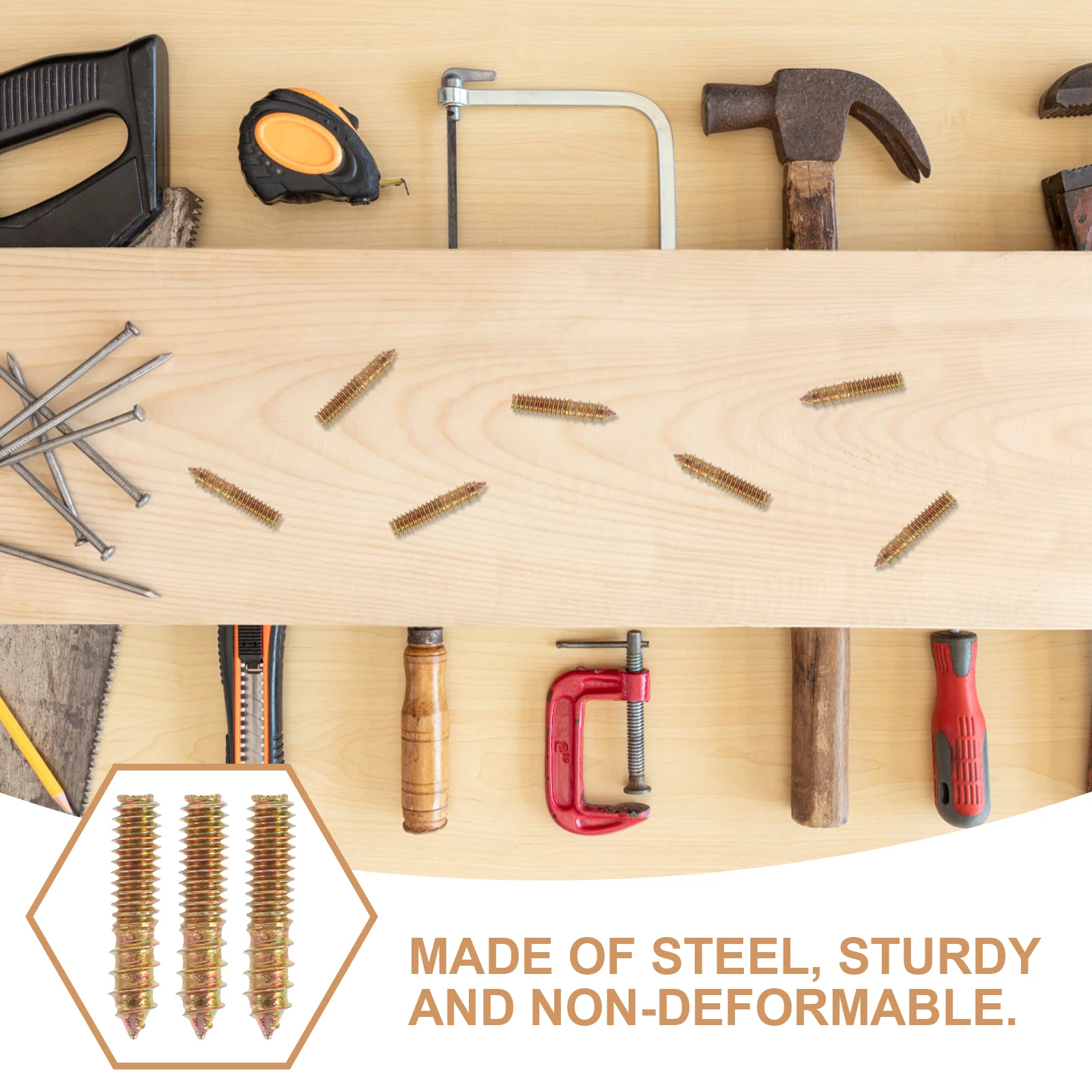 

100Pcs Double Headed Screws Self Tapping Steel Fasteners for Woodworking Furniture Railings Hanger Bolts Double Headed Bolts