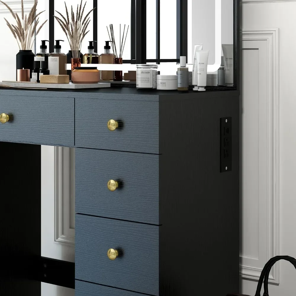 Makeup Table, With Large Bright Mirrors, 5 Drawers, Dressing Table With Power Socket, 3 Colors Of Lighting Mode Dressing Table image 3