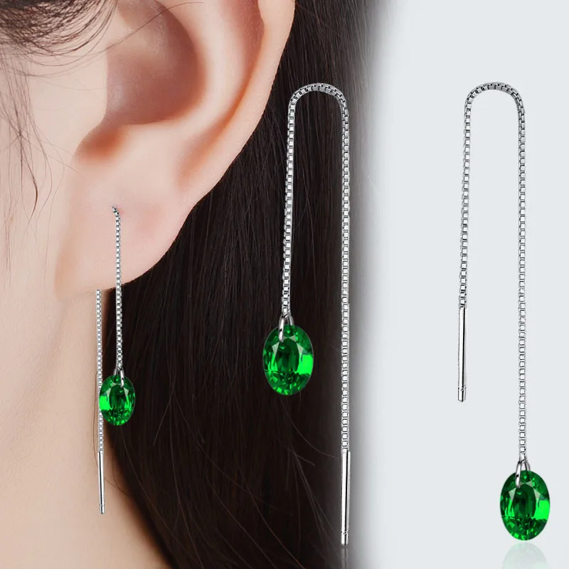 5.5ct Green Simulated Nano Emerald 925 Sterling Silver Line Drop Earring for Women Gemstone Party Jewelry Gift New Arrival