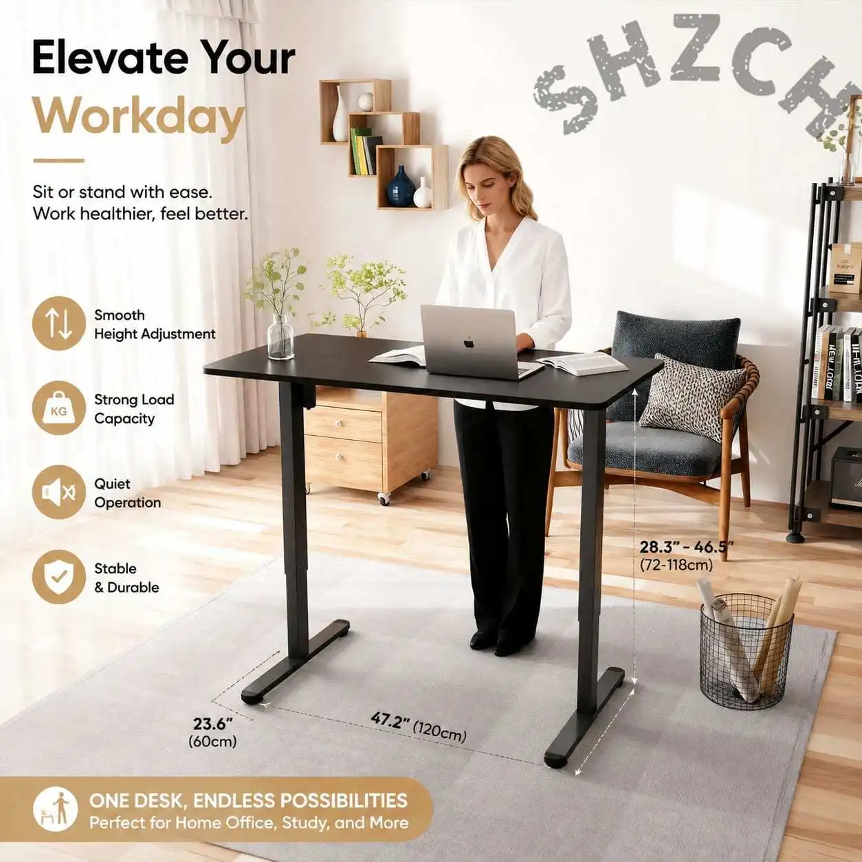 Single-Motor Electric Height-Adjustable Desk Frame for Gaming and Office Use