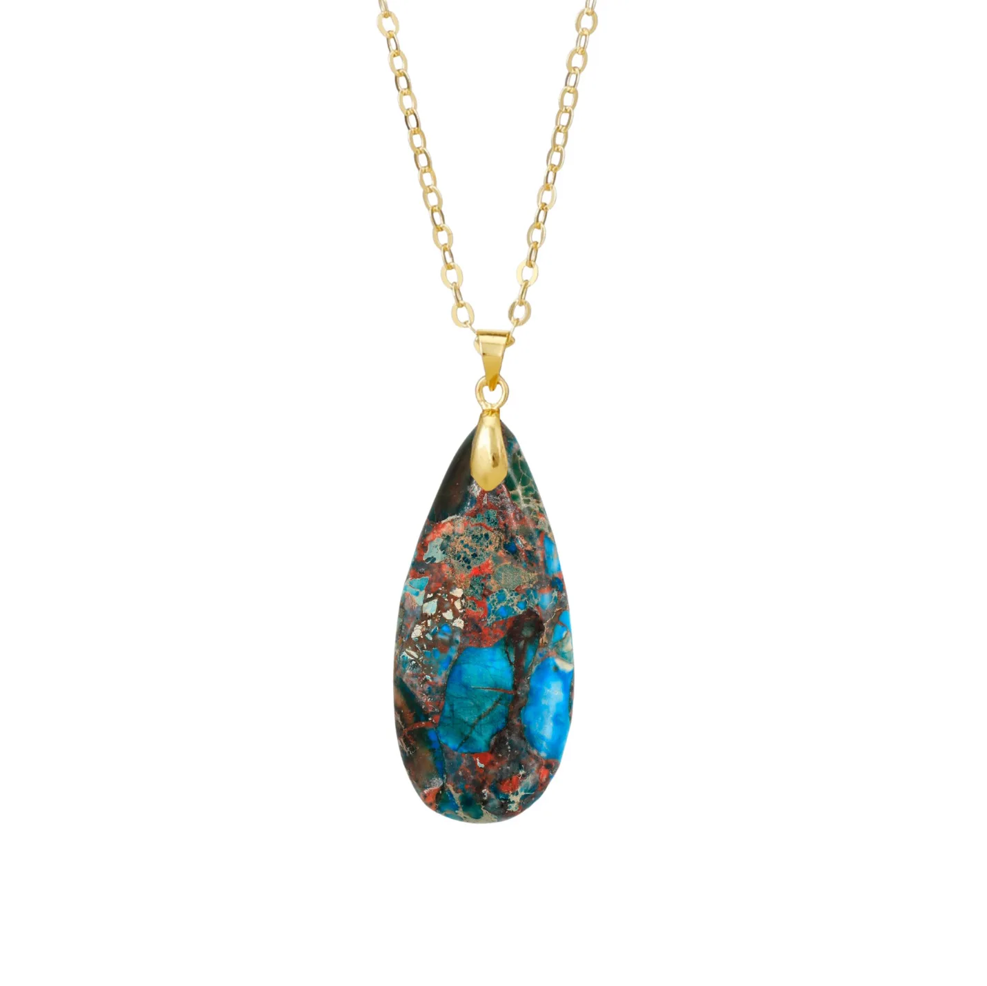 Vintage Chinese Style Natural Jade Teardrop Pendant Necklace 18k Gold Plated Chain Jewelry For Women Daily Party Wear Great Gift
