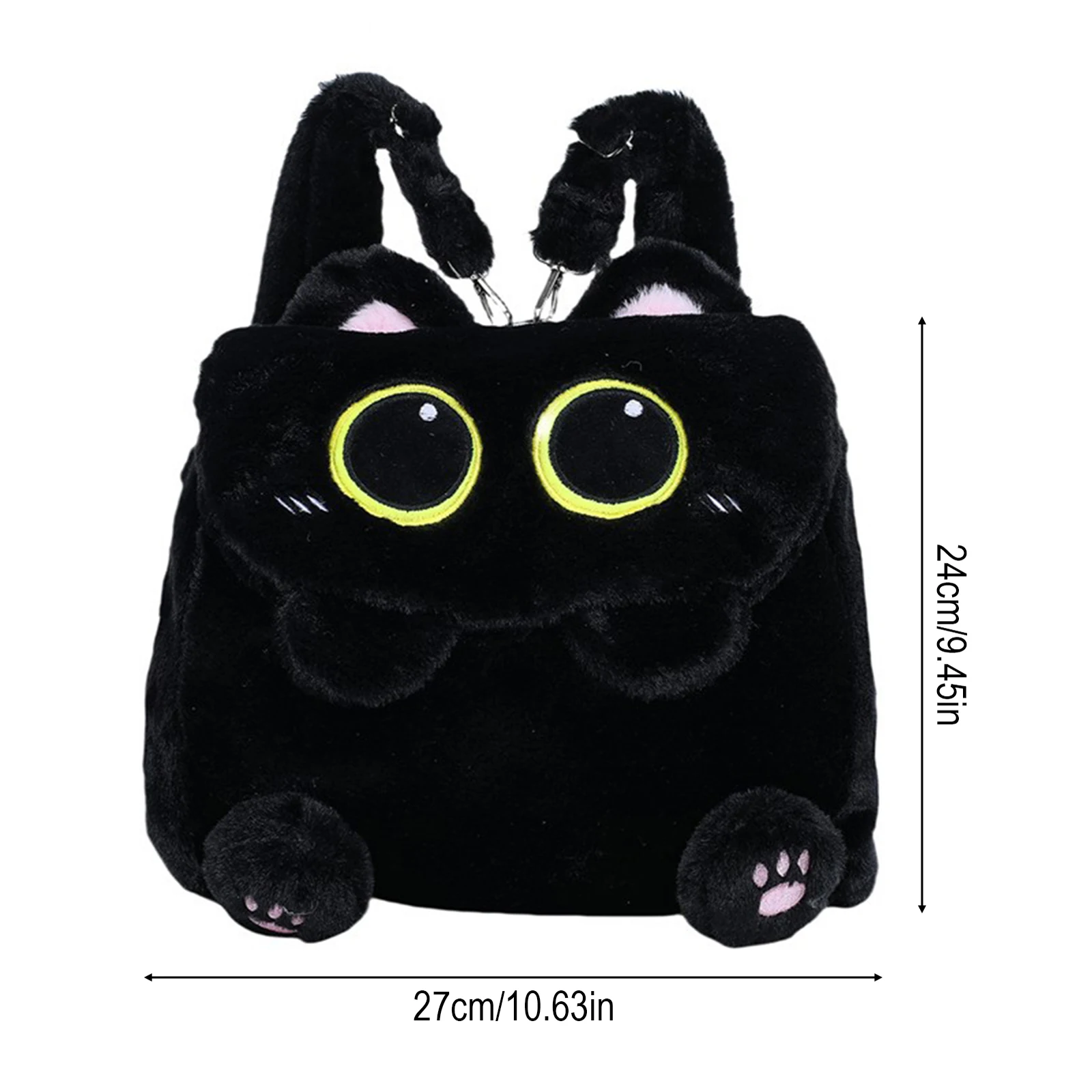 Mochila de Pelúcia Gato Preto para Meninas, Design de Gatinho Fofo, Grande Capacidade, Leve, para Estudantes, Viagens e Uso Diário