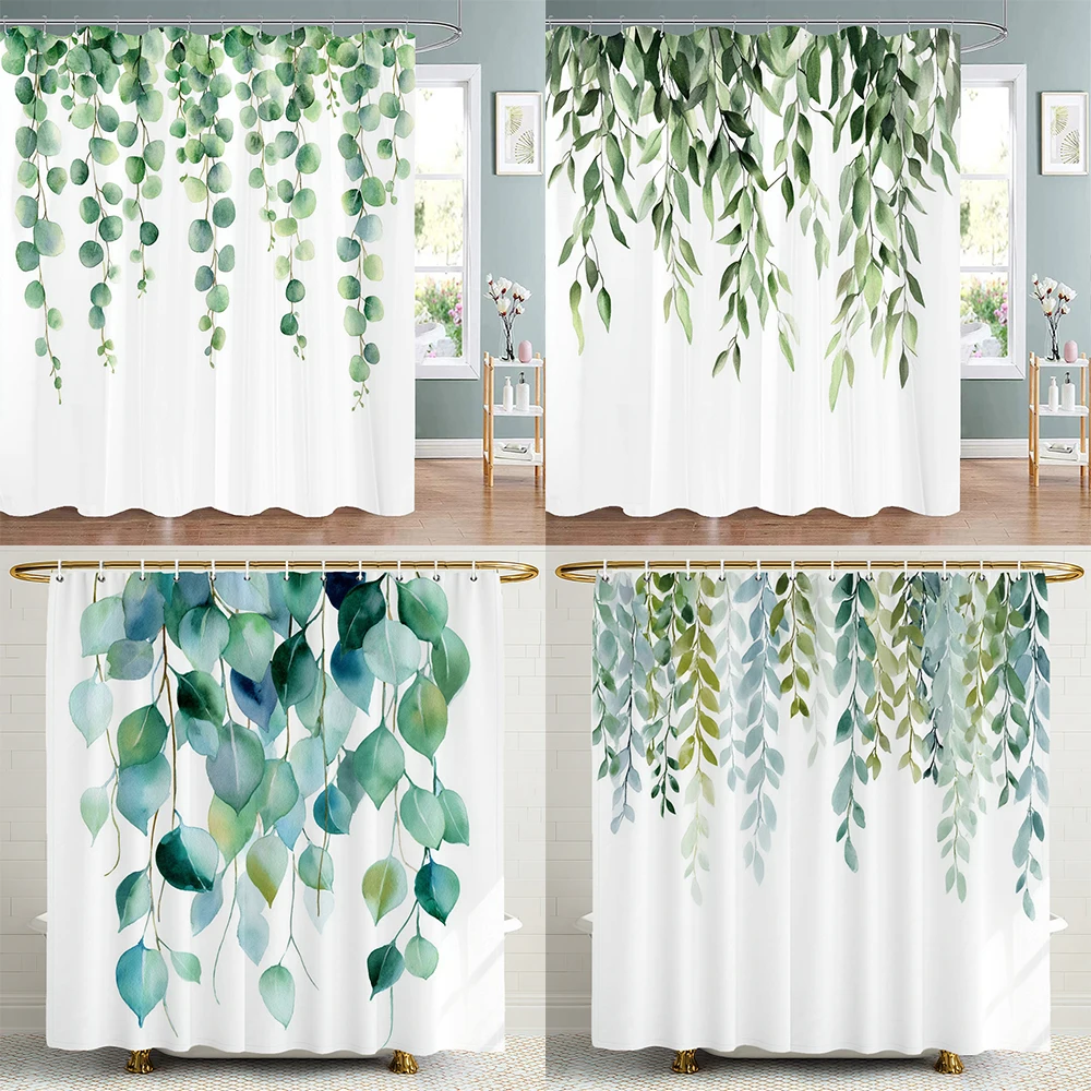 

Зеленые растения и листья весной, занавеска для душа, декоративная занавеска для ванной комнаты, тканевая занавеска с принтом для дома с крючками