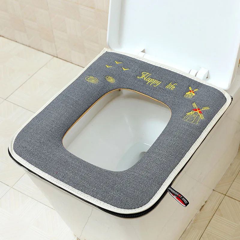 43x37cm, Square Toilet Seat, Zippered,Toilet Cover Plush Seat Cover Models Waterproof Universal Model Toilet Ring Zipper