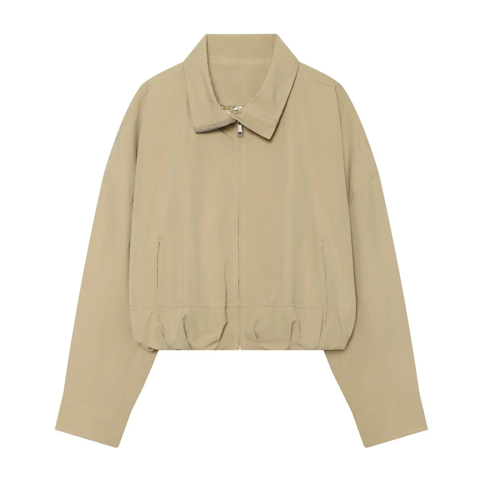 Autumn New Womens Loose Cropped Bomber Jacket Turn Down Collar Zip Up Short Coat Casual Elegant Streetwear Trendy Jacket