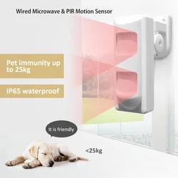 Impermeável ao ar livre ip65 pet imune wired dupla mw + pir sensor de movimento infravermelho detector passivo para proteção de segurança em casa inteligente