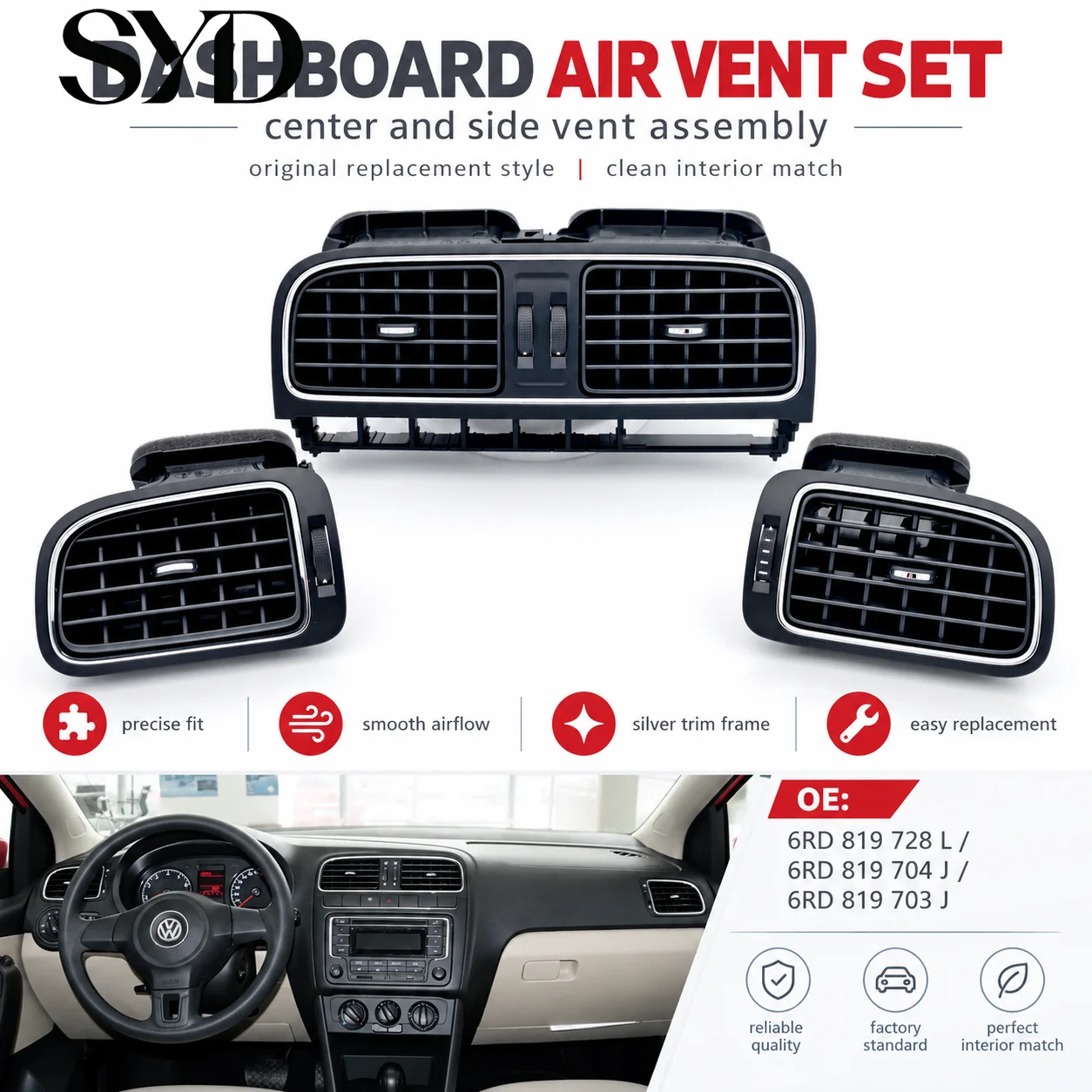 Front Dashboard AC Air Conditioning Vent Outlet Grille Louver OE 6RD819728 For VW POLO 6R