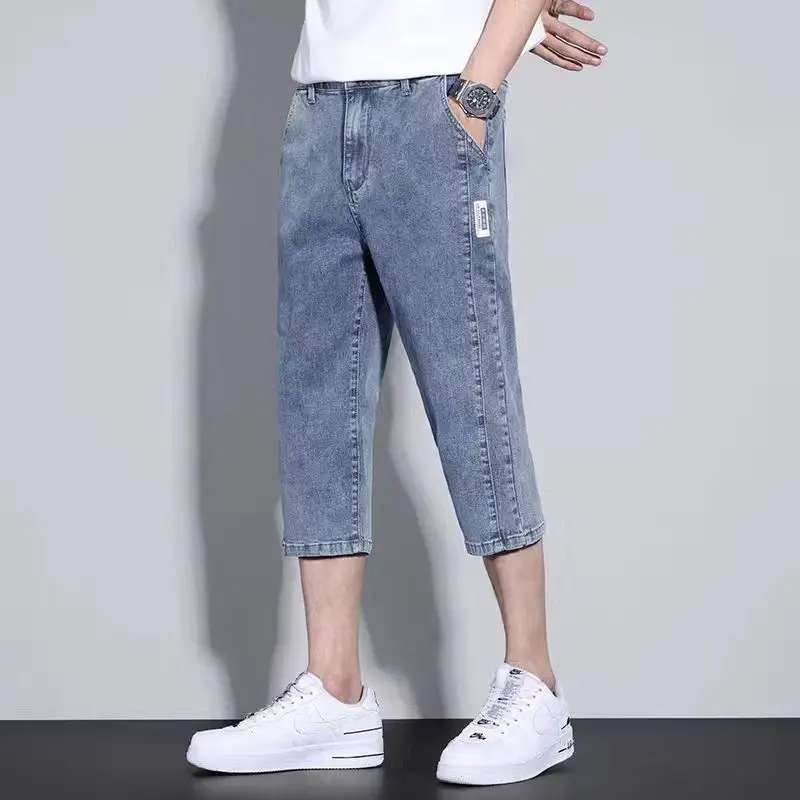 Summer New Korean Thin Loose Straight Short Jeans Men Solid Button Zipper Patchwork Pockets Simple Casual Versatile Denim Shorts