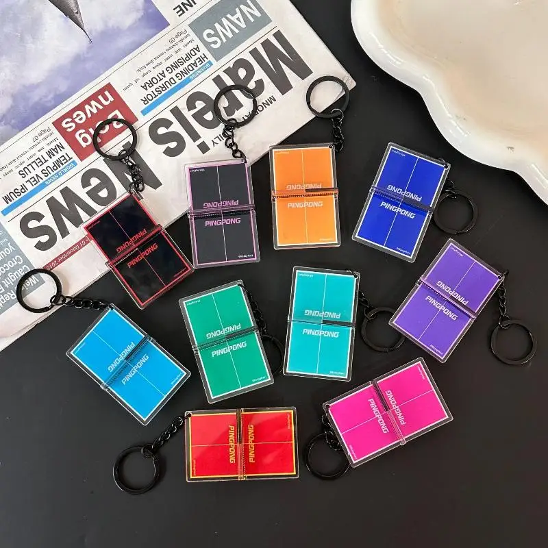 Acrylic Ping Pong Table Keychain Double Sided Mini 3D Sports Keyring Bag Pendant Car Key Chains Souvenir Gift