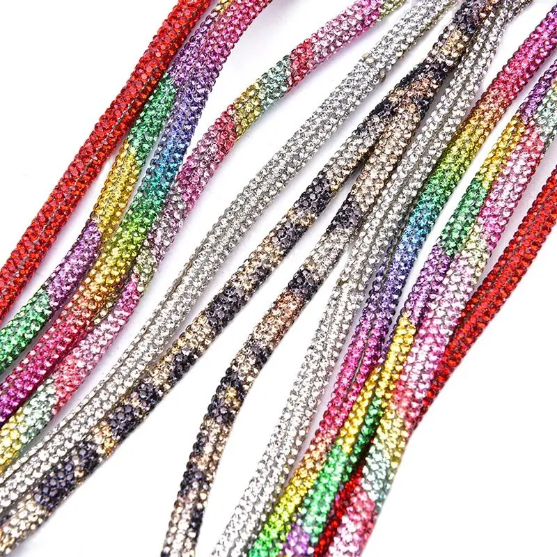 New 6mm Glass Crystal Cord Rhinestone Rope Applique Colorful Tube Trim Strass Bridal Dress Clothes Hairpin Shoes Bags DIY