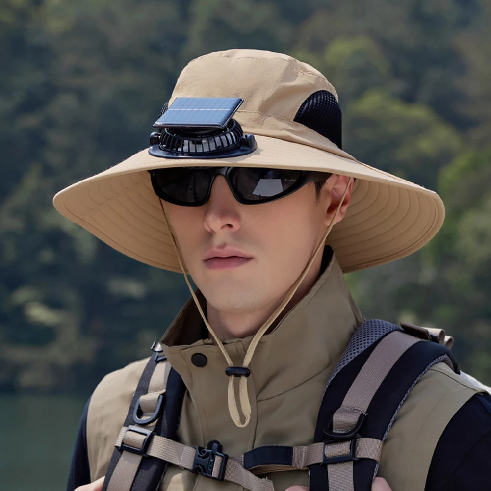 

Wide Brim Solar Fan Hat Beach Hat UV Protection Outdoor Fishing Hat with Removable & USB Charging Fan for Men Women Fishing
