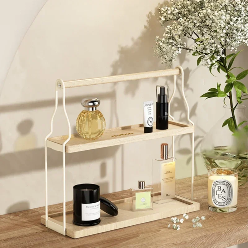 

Aromatherapy Candle Shelf Double Layered Cosmetics Organizer with High Load-Bearing Iron Bracket for Home Storage