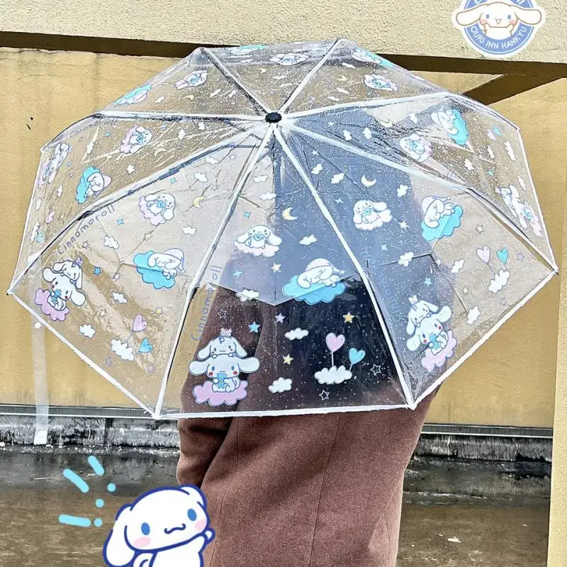 Sanrio Hello Kitty Cinnamoroll Umbrella Transparent Fully Automatic Pochacco Cartoon Thicken Fold Portable Festival Gift