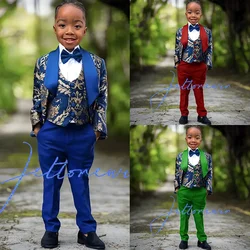 Gold Stamped Boys Suit 3 Piece Set High quality Wedding Kids Tuxedo Jacket Pants Vest Custom Dress 2-16 years old