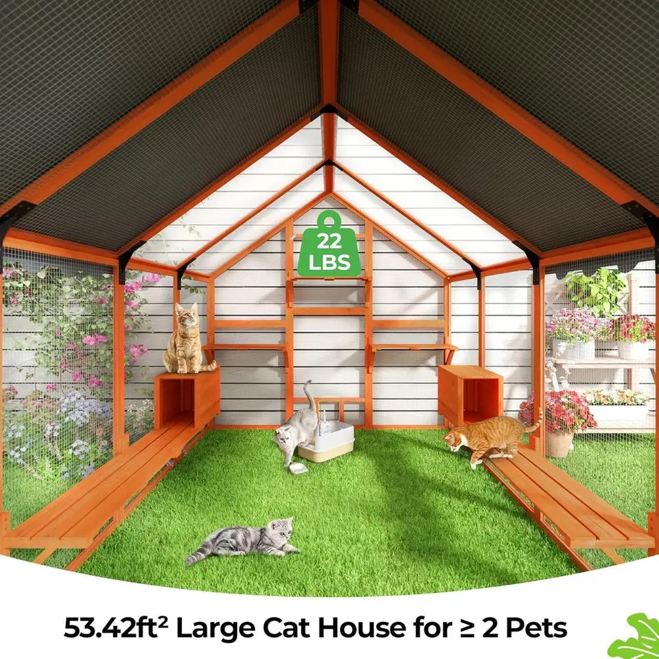 Spacious Outdoor Cat Enclosure with Upgraded Stability
