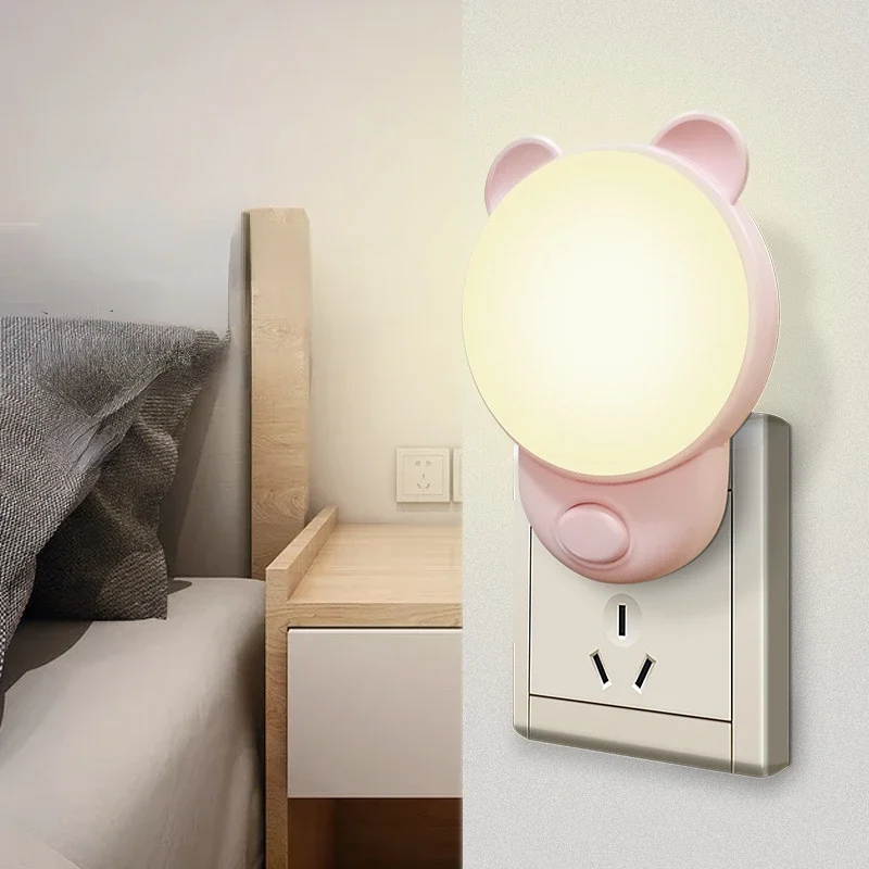 Little Bear Plug-in LED Night Light, Iluminação do Quarto, Luz Quente com Luz para Dormir, Decoração do Quarto, Novo, Interruptor Estranho