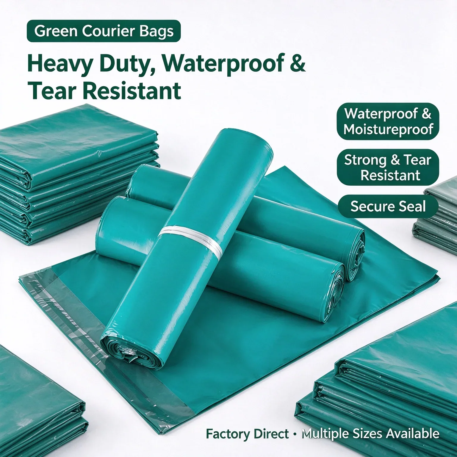 100PCSGreen Courier Packing Bags, New Material Self-adhesive Waterproof Bags for Logistics Packaging