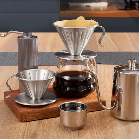 EXSX 304 Stainless Steel Coffee Filter V shaped 60 Degrees Hand Filter Pour Over Drip Coffee Maker  Funnel Dripper Strainer Cup
