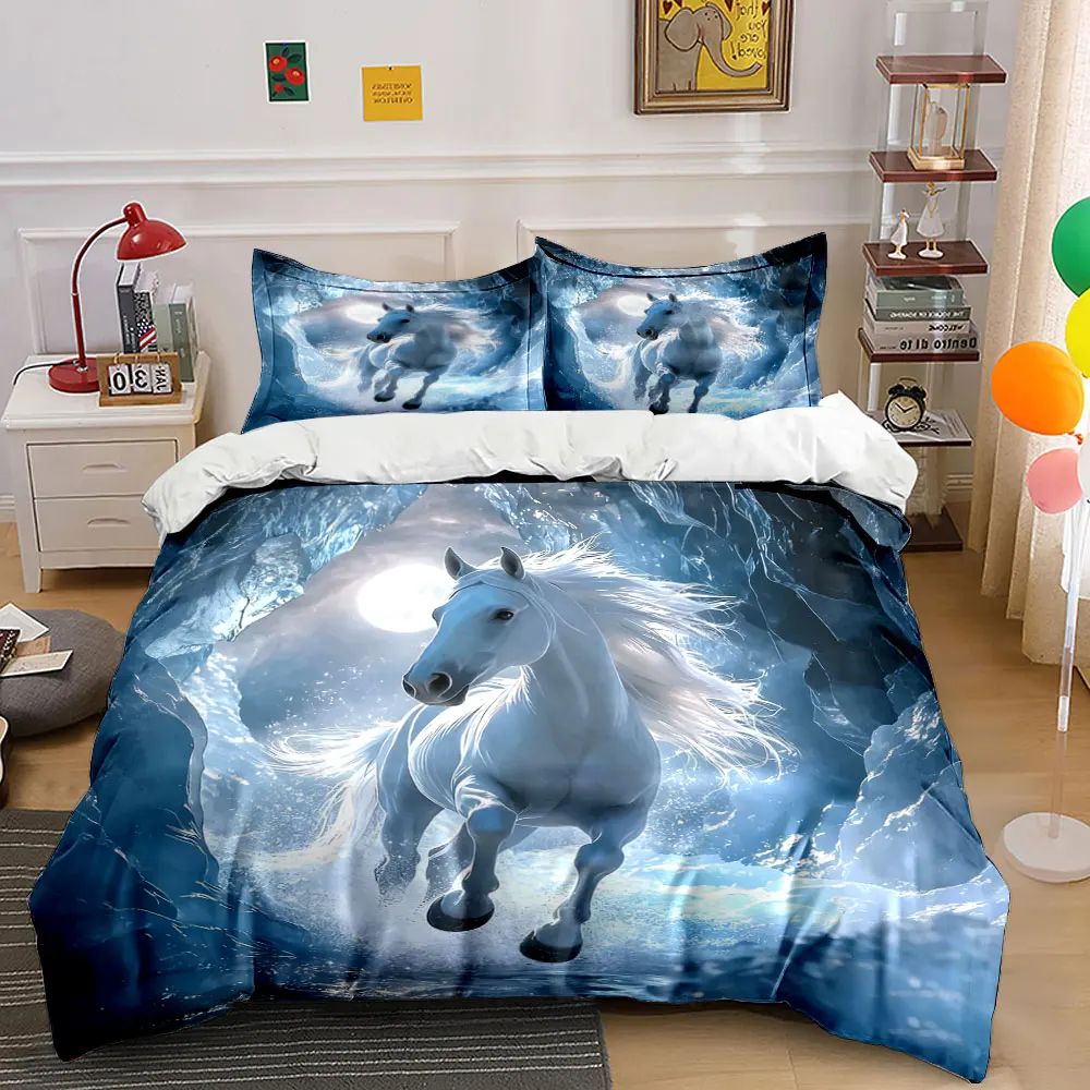 Majestic Horse in Frozen Cavern  kid's and adults' bedroom decor, Exquisite three-piece bedding set gift