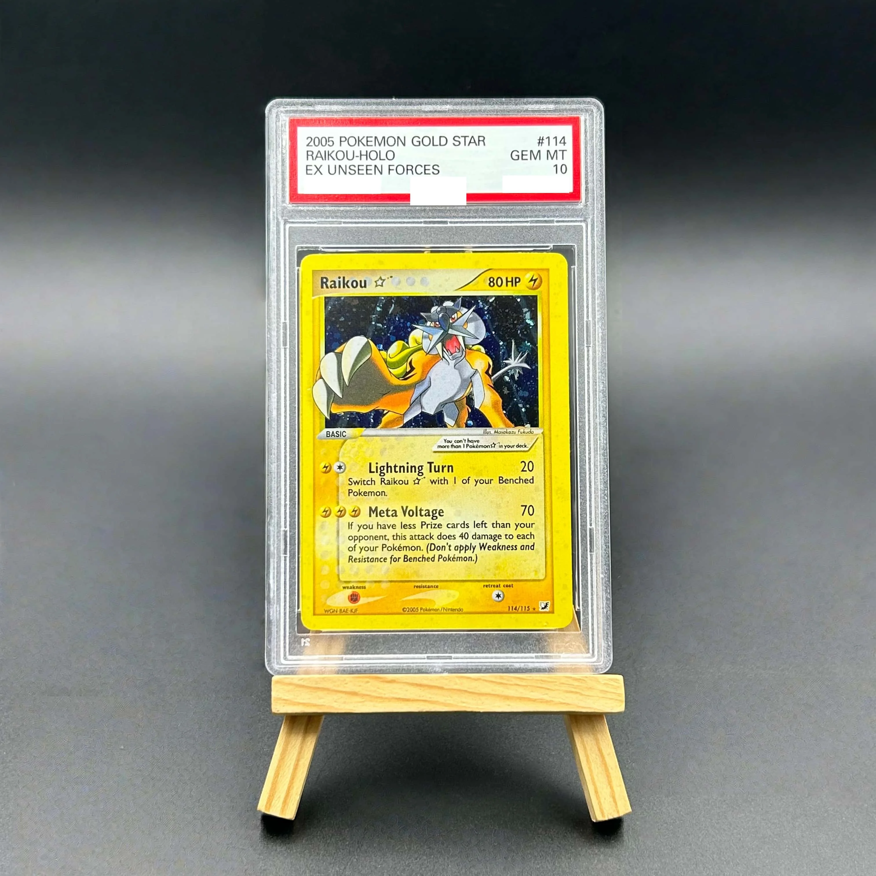 

2005 Pokemon EX Unseen Forces Gold Star Raikou Holo Textured Card - Gem Mint 10 Collectible TCG