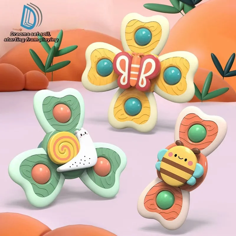 

3pcs Baby Sucker Spinning Toys Children Bath Montessori Education Rotating Bathroom Toys for Toddler Infant Toys for Baby