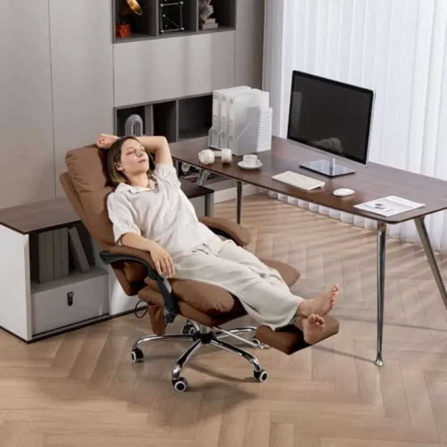 Massage Office Chair with Footrest, 155 Recline High Back Computer Chair in Black, 6-Point Vibration Lumbar Support for Study,