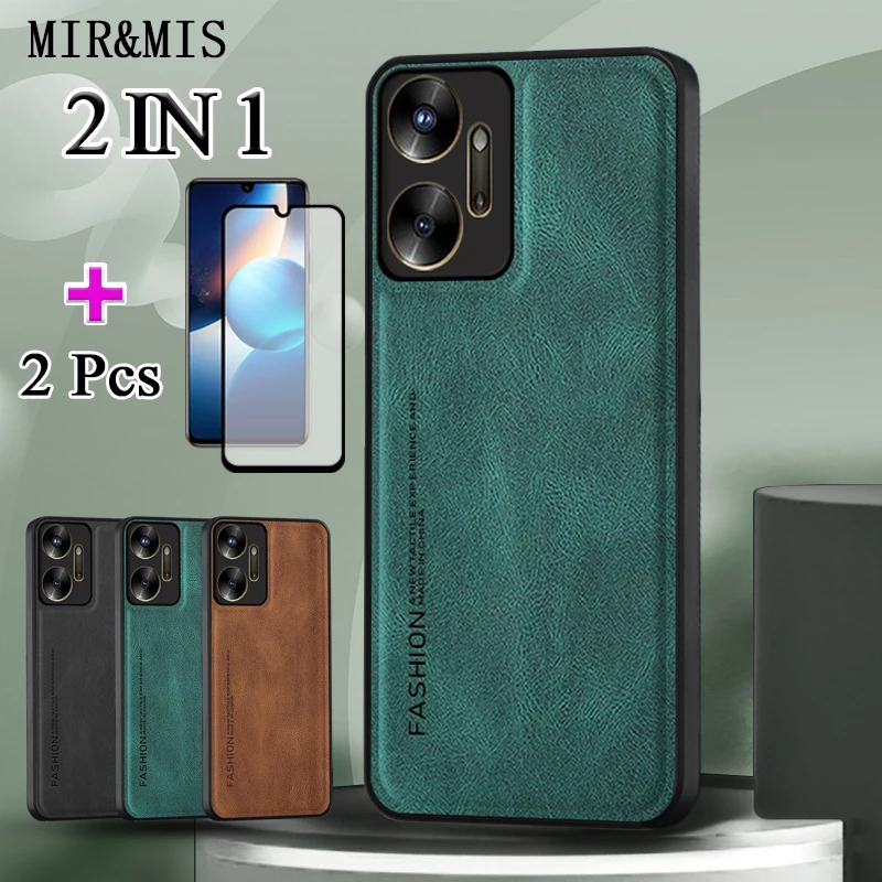 2 IN 1 For Infinix Zero 20 X6821 Phone Case Lambskin Texture Leather Casing With Two Piece Ceramic Film