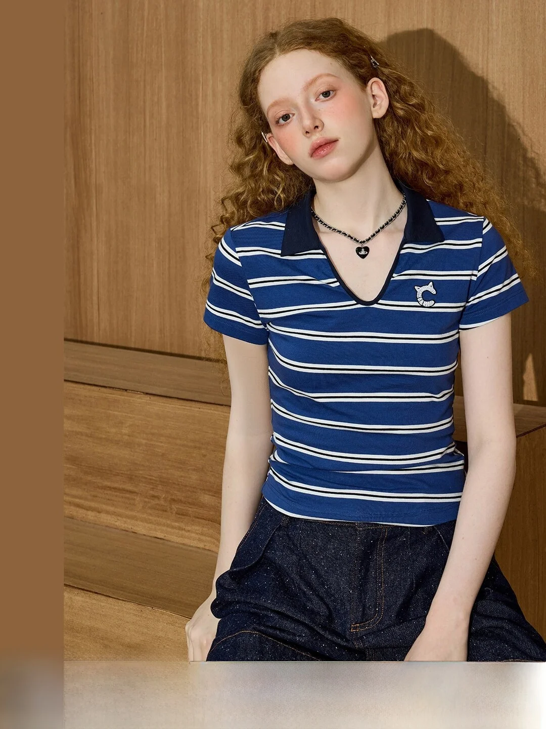 Coolhut Vintage Striped  Neck Casual Versatile Slimming Women's T-shirt New Arrival Summer 2026 Standard Fit Short Sleeve