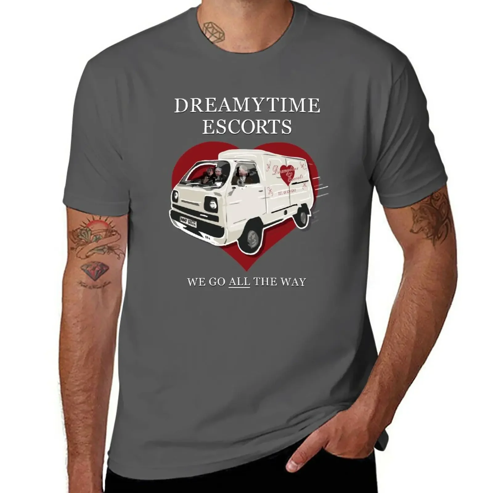 New Dreamytime Escorts Van - WE GO ALL THE WAY (white text) - Mr Jolly Lives Next Door Inspired T-Shirt Tee shirt men t shirt