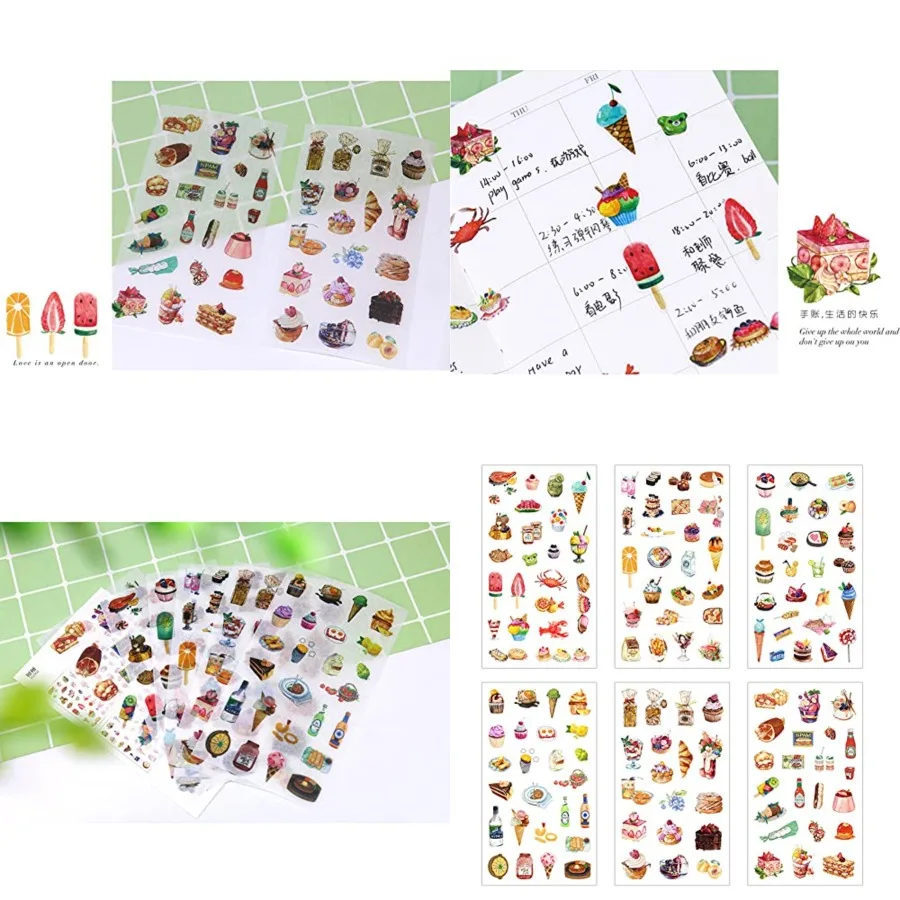 3 conjunto de 18 folhas delicioso sobremesa comida bolo biscoitos pão donut sorvete bebida papelaria adesivo scrapbooking planejador diário