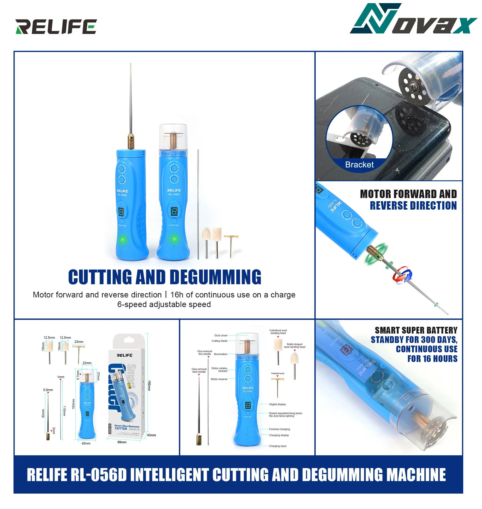 relife-rl-056d-接着剤除去・切断機、type-c充電、16時間の長時間スタンバイ、lcd曲面スクリーンのoca接着剤除去用