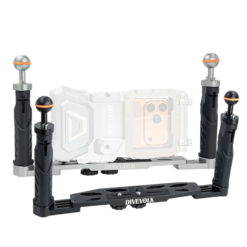 

DIVEVOLK Dual Handle Tray for smartphone underwater housing, compact camera housing, Action Camera Accessories, Gopro, DJI.