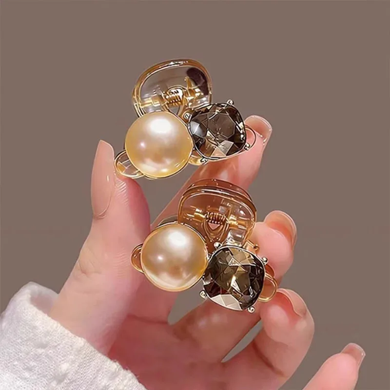2pcs/set Elegant Pearl Rhinestoe Mini Hair Claw For Women Girls Sweet Claw Clip Small Hair Clip Hairpin Fashion Hair Acceseories