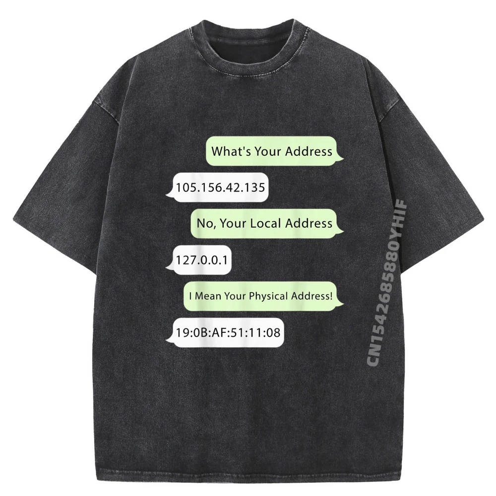 

What Is Your Address 151 194 25 39 Networking Computer Graphic Tees Men Letter Printed Tshirt Men Leisure Washed Clothes