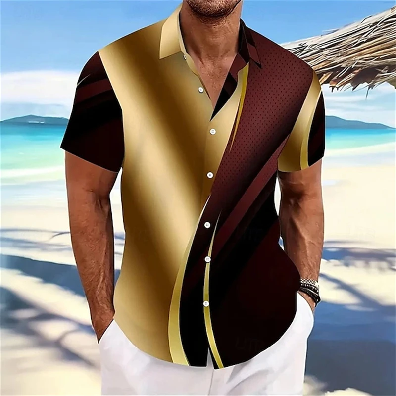 

3D Print Hawaiian Stripe Graphic Men's Funny Short Sleeved Shirts Women's Blouses Beach Shirts Lapel Casual Button Shirt Clothes