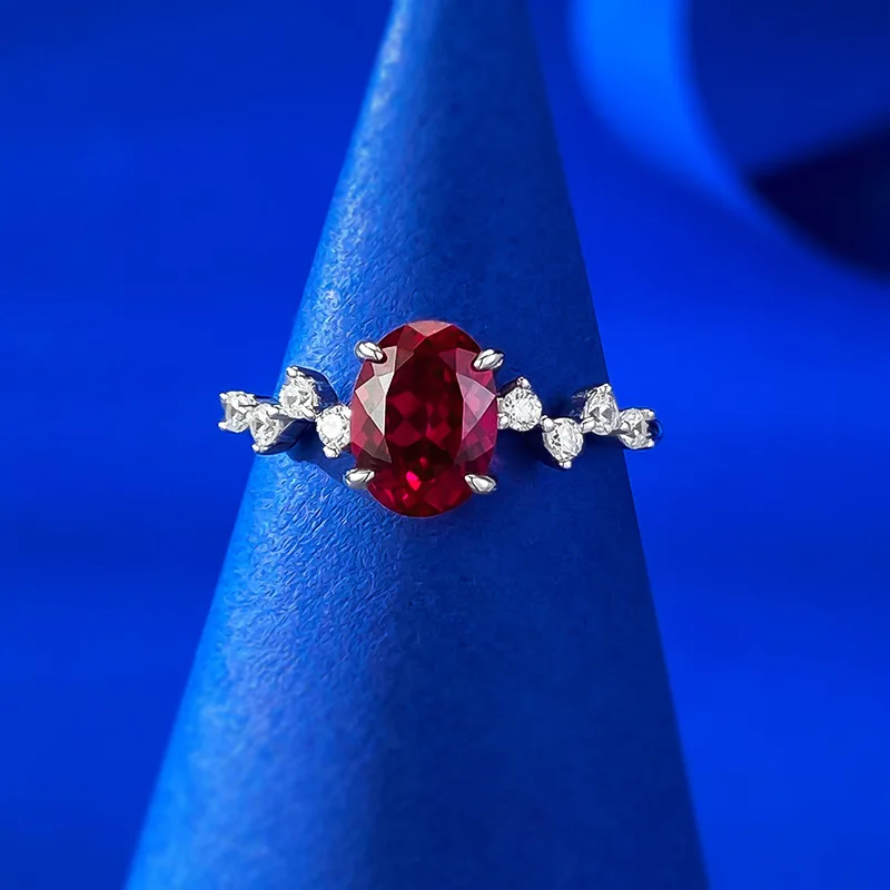 Apaison 6*8 mm Anillo de eternidad de diamante rojo con alto contenido de carbono Joyería de plata de ley 925 para mujer