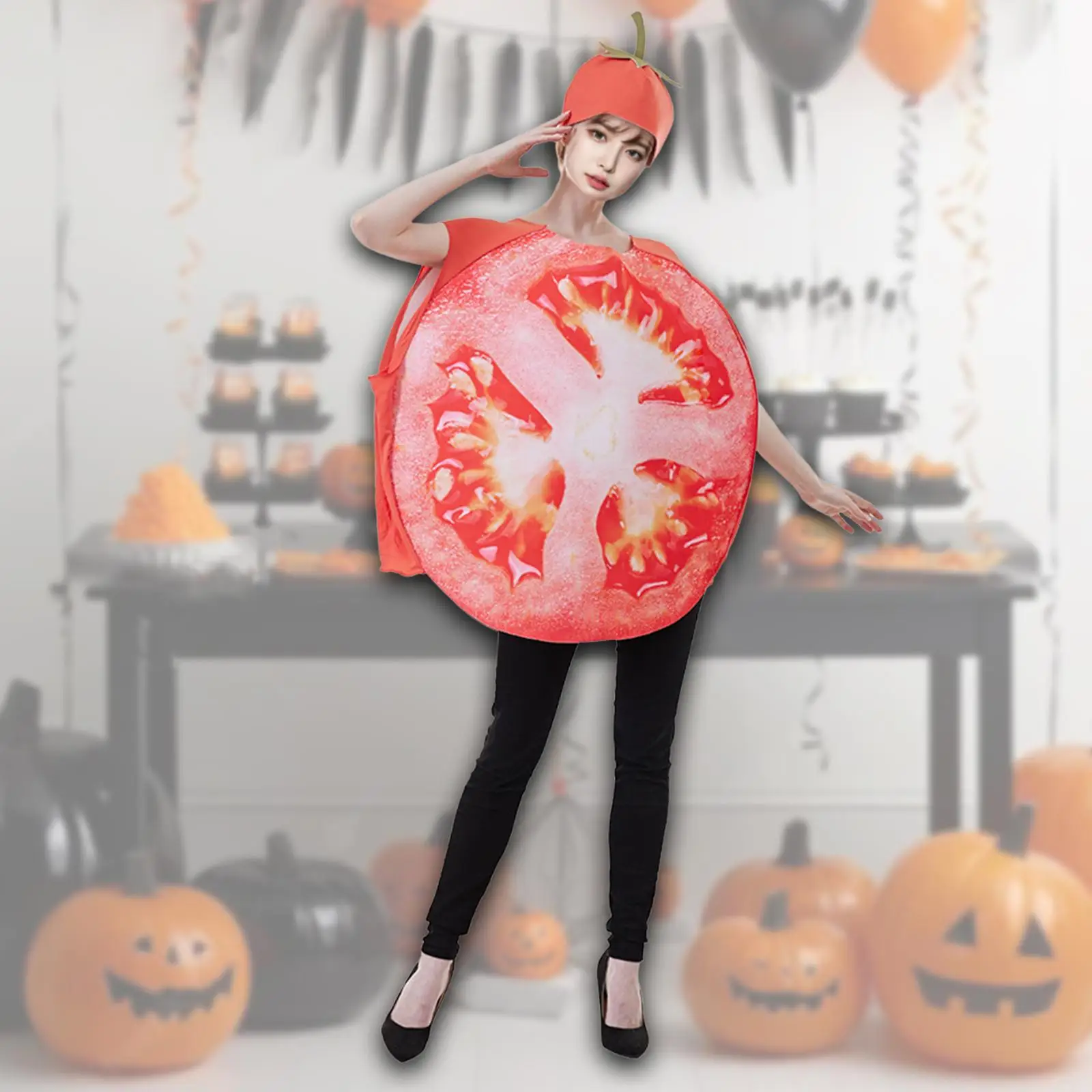 زي طعام للبالغين سهل الارتداء في أزياء الهالوين، فستان مضحك مع غطاء للرأس لحفلات لعب الأدوار وحفلات الكرنفال والحفلات التنكرية والعطلات #1