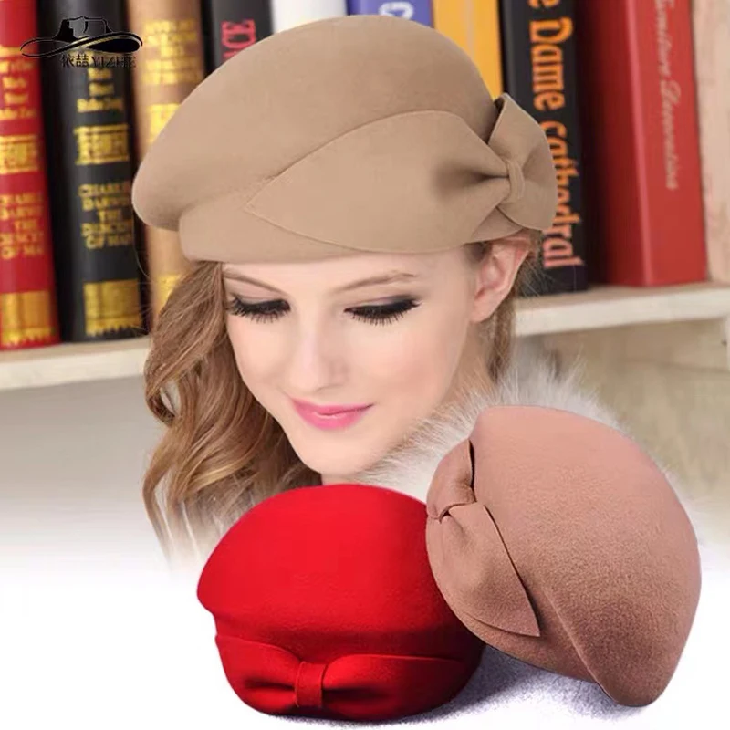 2024 oZyc 100% wełna Vintage Ciepła wełna Zimowy damski beret Francuska czapka artystyczna Czapka dla słodkiej dziewczyny Prezent Wiosenne i jesienne czapki