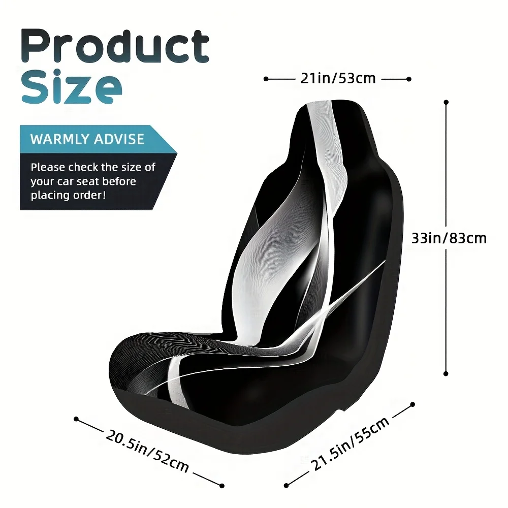 2pcs, Front Seat Cover With Abstract Black White Lines Print, Fit Most Of Vehicles, Improves Ride Comfort And Suitable For All S