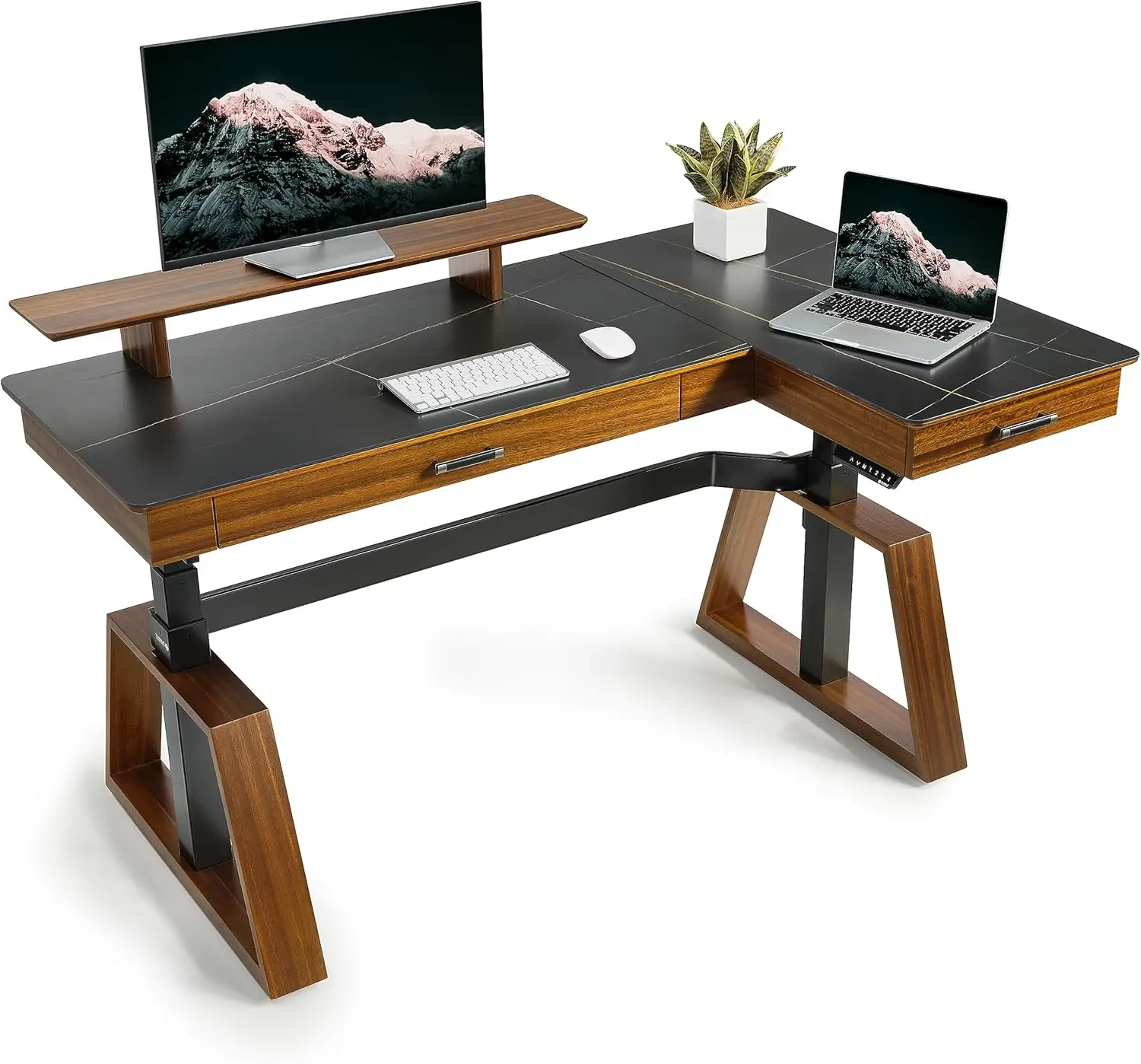 Eureka Ergonomic Electric Standing Desk With Dual Drawers,63 Inche Executive Desk,Height Adjustable L-Shaped Office Desk,