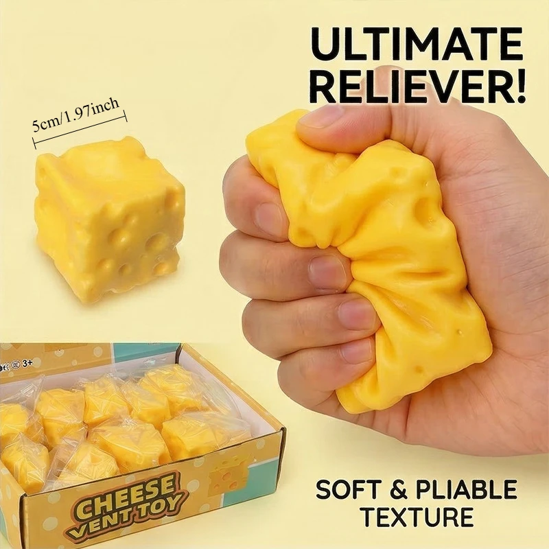 1/5/10PCS Cheese Cube Stress Ball Cheese Shapeable Squeeze Ball Non Bounce Fidget Toy ASMR Sensory Anti Stress Birthday Gift