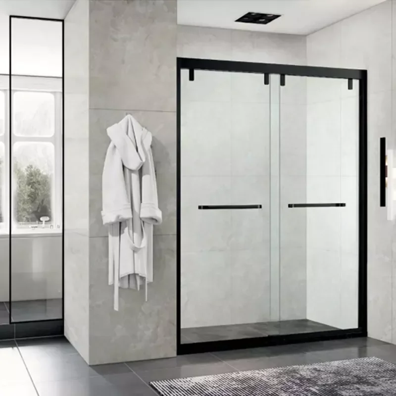 Stainless Steel Black Frame Bathroom Shower Door Rectangular Waterproof Tempered Glass Bypass Shower Door With Handle