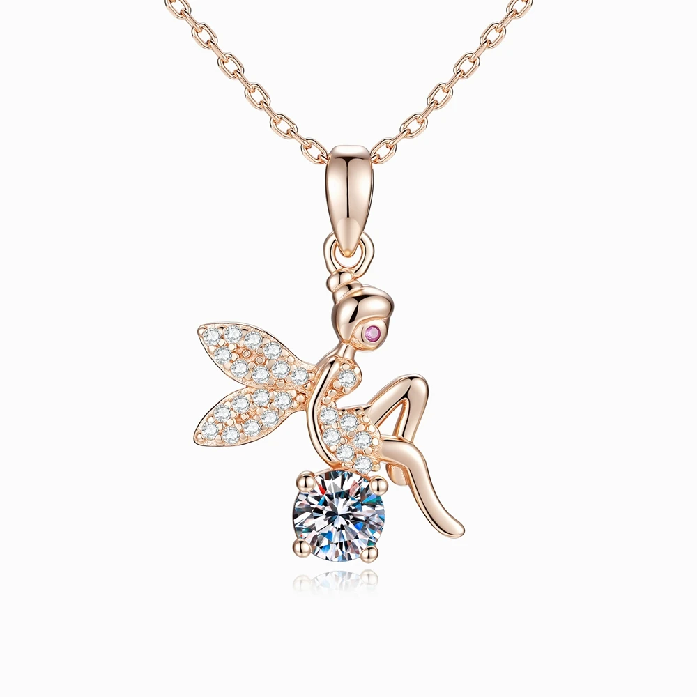 

D Color 0.5CT Moissanite Elf Pendant S925 Sterling Silver 18K Gold-Plated Necklace for Woman Birthday Party Jewelry Gift