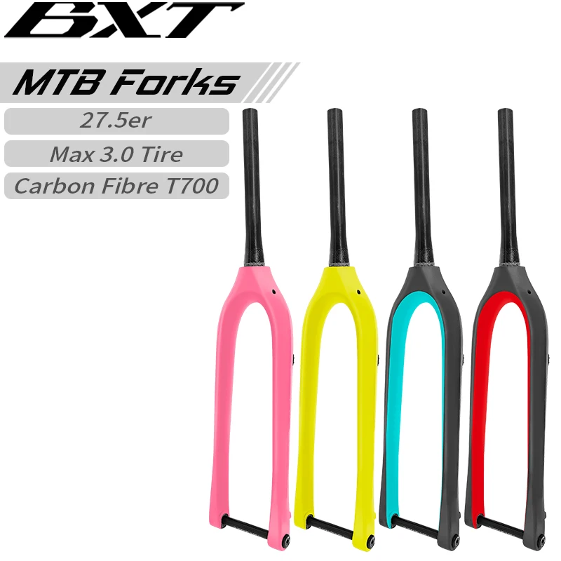 BXT Full Carbon Bike Fork Newest 27.5 Inch Mountain Fork Thru Axle 110x15mm or 100x15mm MTB Bicycle Fork 27.5er Outside Fork