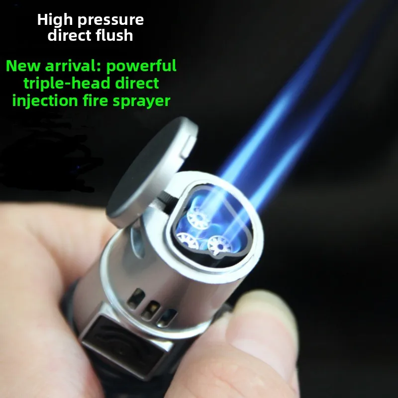 2026 New Mini Three Head Windproof Lighter, Small Welding Gun, Three Direct Charge, Strong Firepower, Inflatable Cigar Lighter
