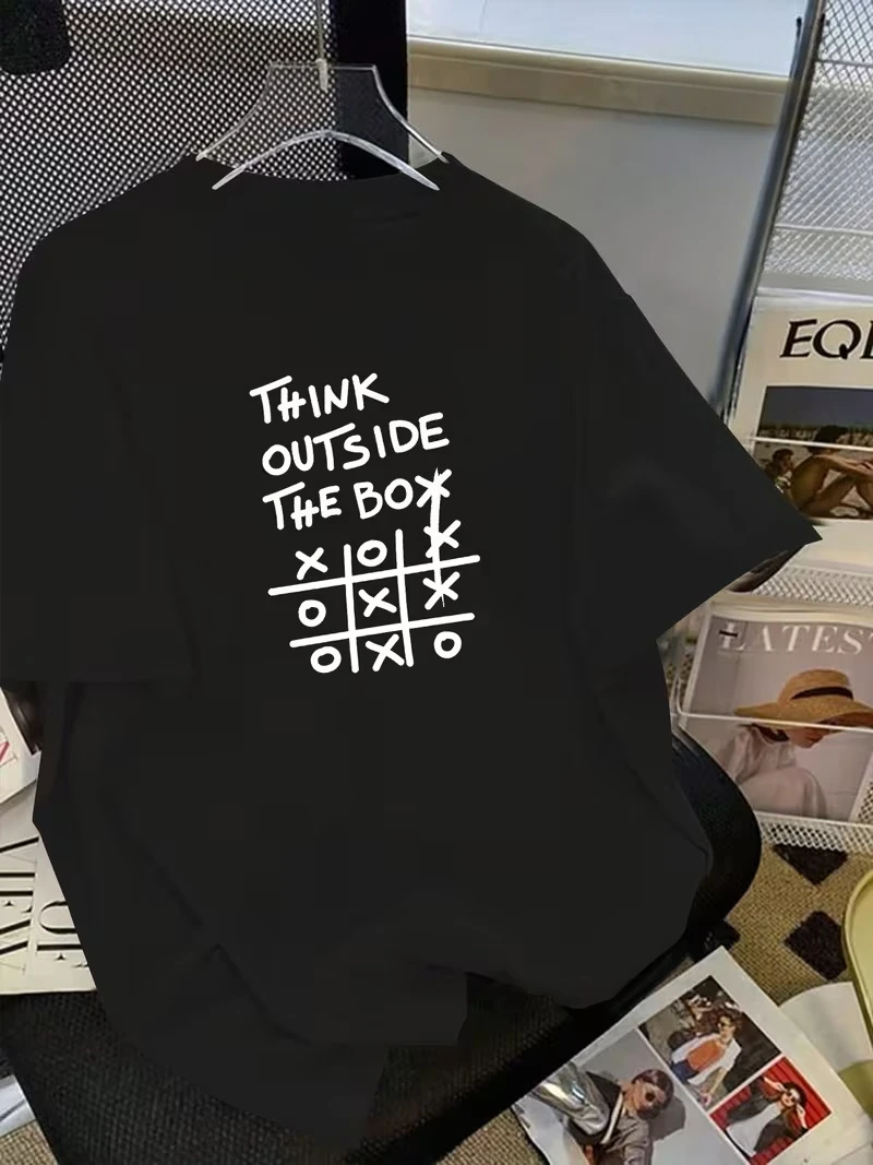 

Мужская футболка Think Outside The Box с графическим принтом для повседневного наряда, креативная игровая одежда для мышления и повседневная уличная одежда