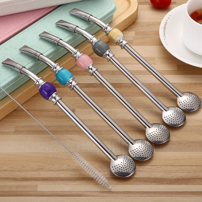 Stainless Steel straws Yerba Mate Tea Bombilla Gourd reusable bombilla Drinking Straws Filtered Spoon Straw Mate Drink DH8474